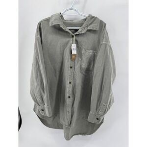 C&C California Sunwashed Oversized Button Down Shirt Gray/taupe Cotton 1X